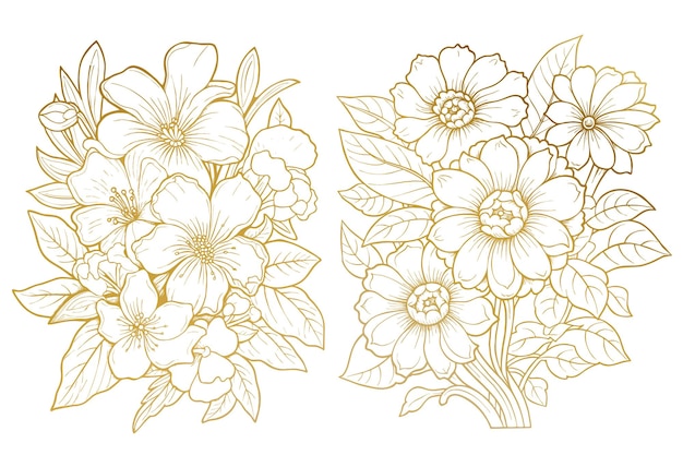 Vettore gratuito set di fiori botanici decorativi disegnati a mano