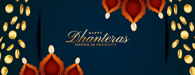 Бесплатное векторное изображение Декоративный плакат фестиваля счастливого дхантераса для вектора поклонения и радости