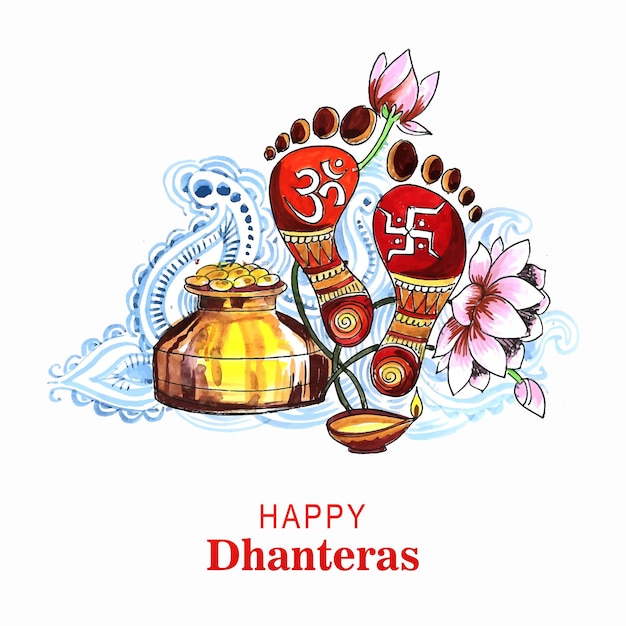 Free vector decorative happy dhanteras wishes background with god foot prints