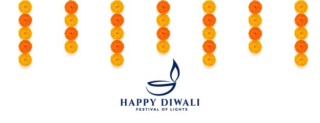 Decorative happy diwali banner with flowers