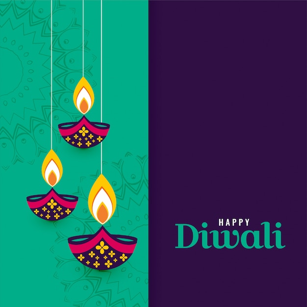 Free vector decorative happy diwali diya lamps background