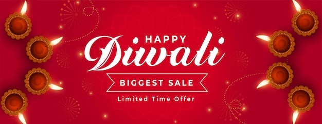 Decorative happy diwali festival biggest sale banner with oil lamp