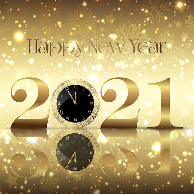 Free vector decorative happy new year background with clock face