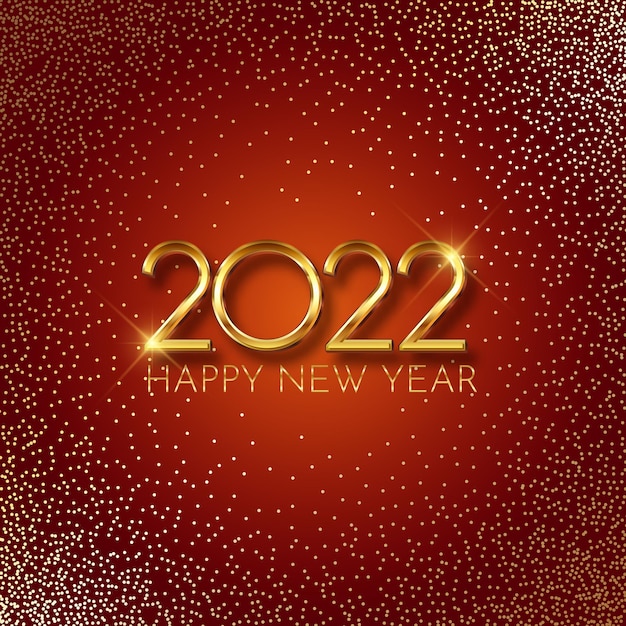 Decorative happy new year background with gold lettering and glitter design