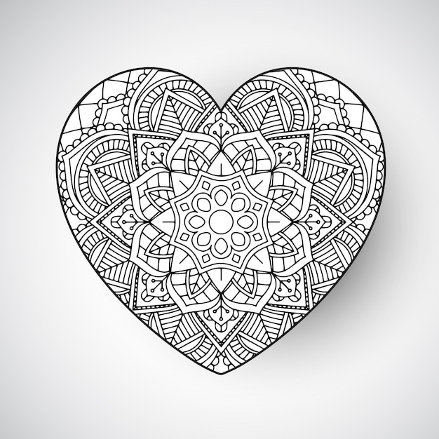 Vettore gratuito design mandala a forma di cuore decorativo