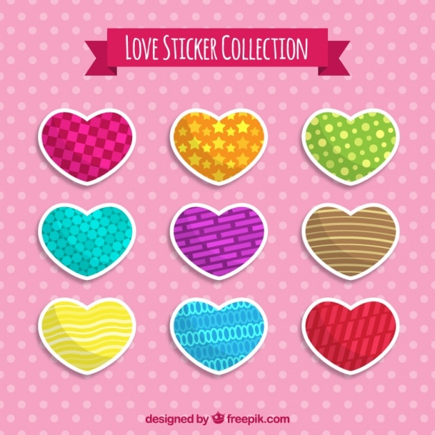 Free vector decorative heart-shaped stickers in flat design