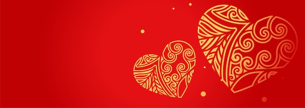 Decorative hearts on red banner with text space