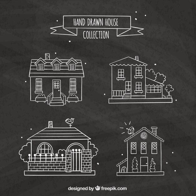 Decorative houses in hand-drawn style