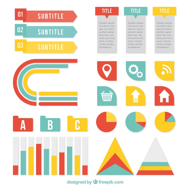 Decorative infographic elements in three colors