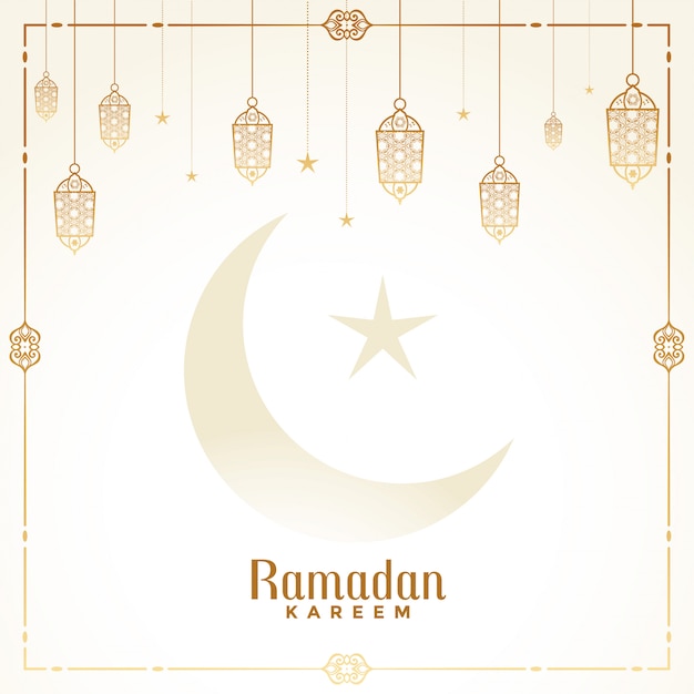 Decorative islamic lanterns ramadan kareem card