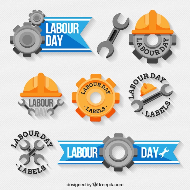 Free vector decorative labels with great designs for labour day