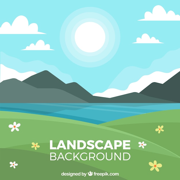 Free vector decorative landscape with lake and mountains