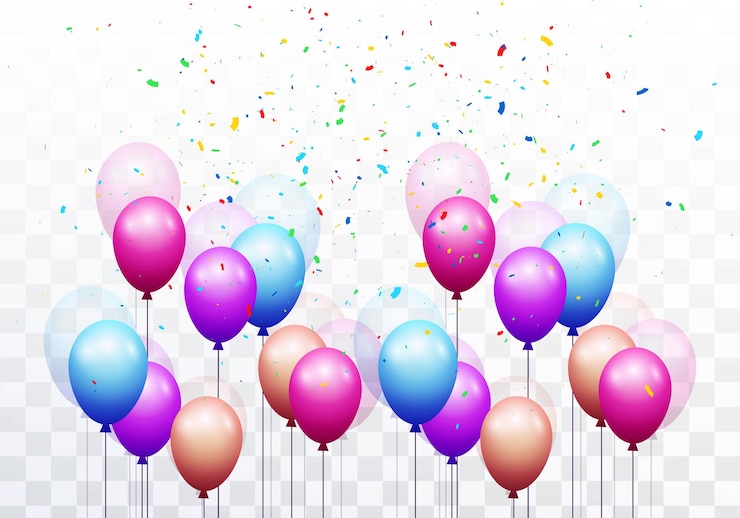Free Vector decorative multicolored balloons happy birthday card on transparent background