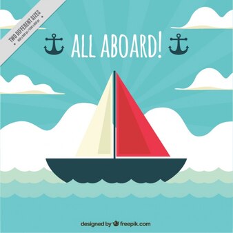 Free vector decorative nautical background with ship in flat design