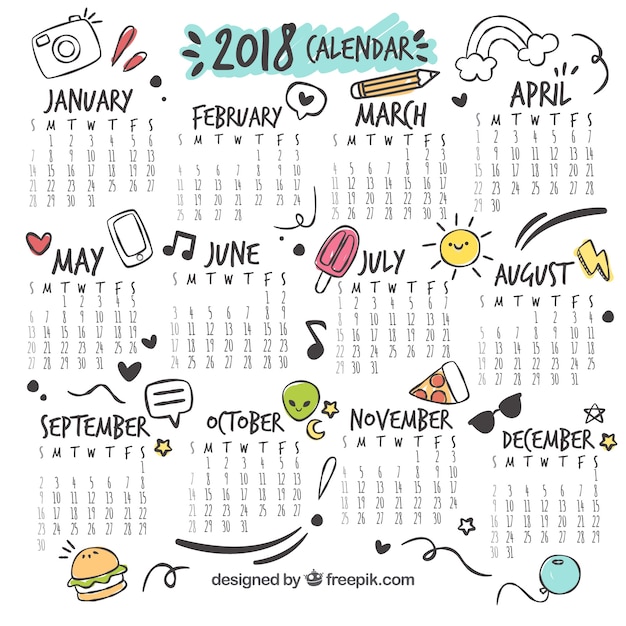 Free vector decorative new year 2018 calendar