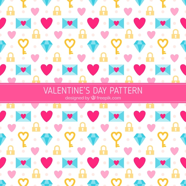 Oggetti decorativi di san valentino in design pattern piatta