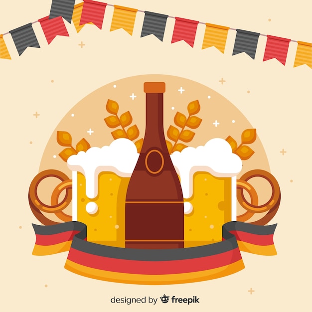 Vettore gratuito design piatto sfondo oktoberfest decorativo