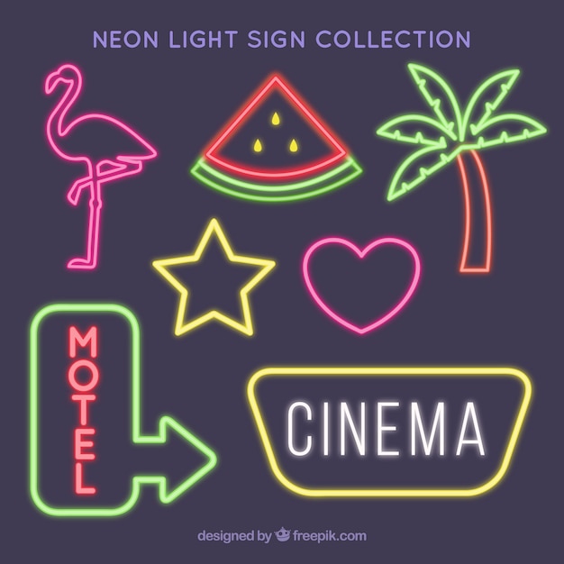 Free vector decorative pack of neon light signs