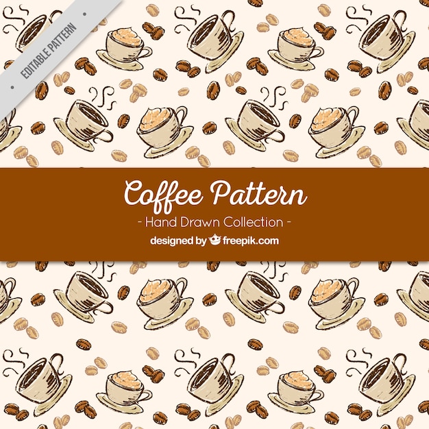 Decorative pattern of hand drawn coffee mugs