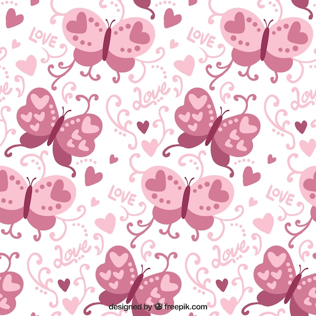 Decorative pattern of pink butterflies and hearts