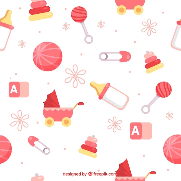 Free vector decorative pattern with baby elements in flat design