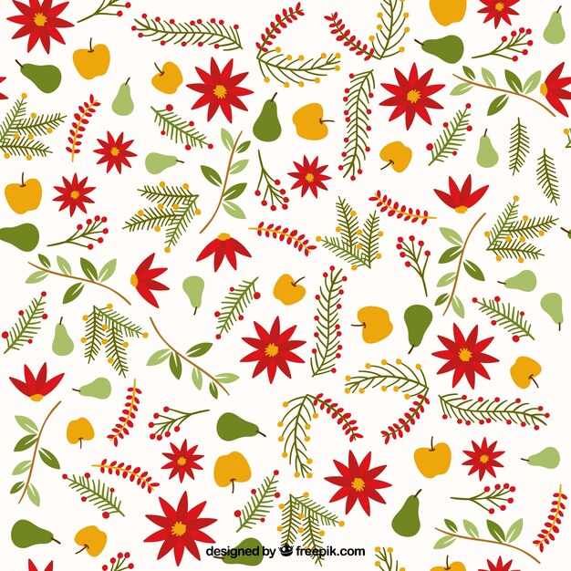 Decorative pattern with flowers and fruits