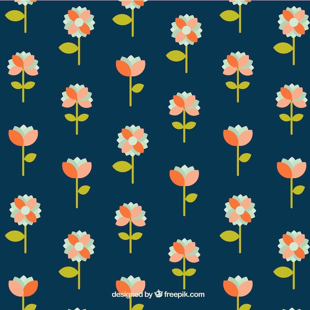 Decorative pattern with pretty flowers in flat style