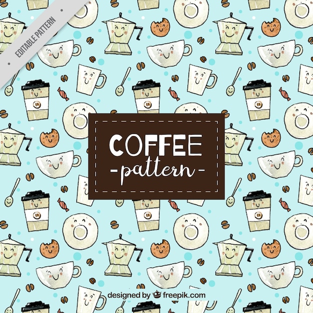 Decorative pattern with sketches of coffee characters