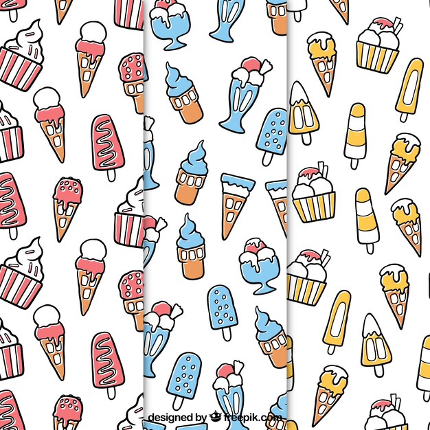 Decorative patterns of hand-drawn ice creams