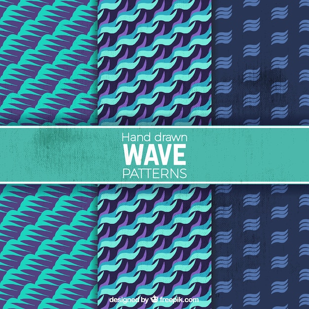 Decorative patterns of hand-drawn waves