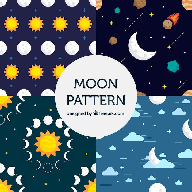 Free vector decorative patterns of moon in flat design