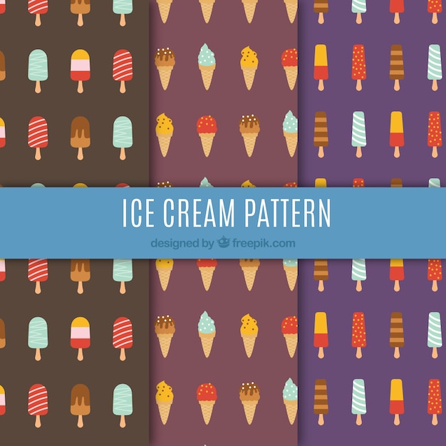 Free vector decorative patterns with variety of ice creams