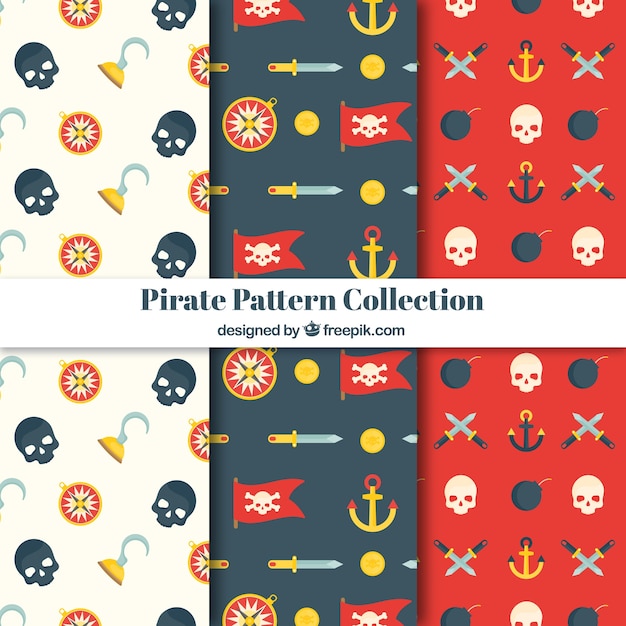 Free vector decorative pirate patterns in flat design