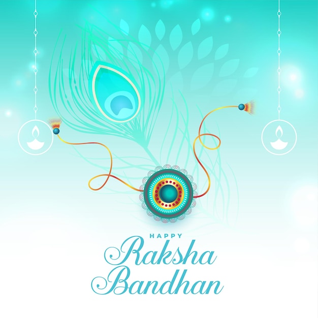 Vettore gratuito modello decorativo raksha bandhan con effetto piuma di pavone