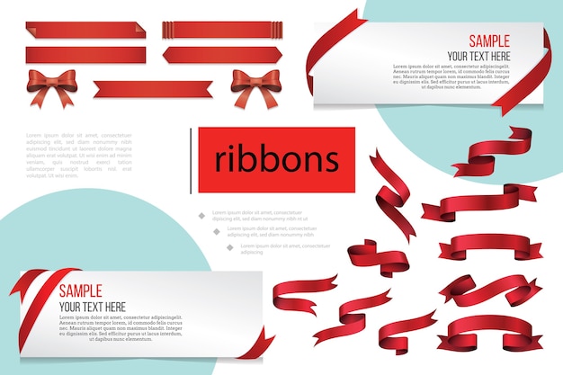 Decorative red blank ribbons composition