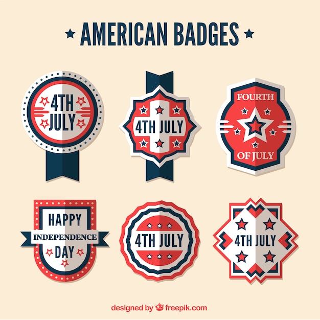 Vettore gratuito decorativi retrò badge americani in design piatto