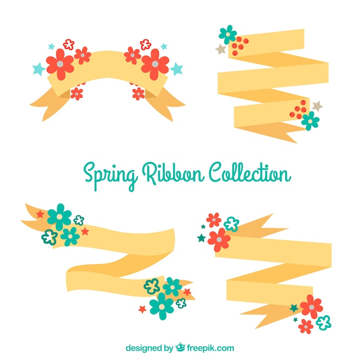 Free Vector decorative ribbons with red and blue flowers for spring