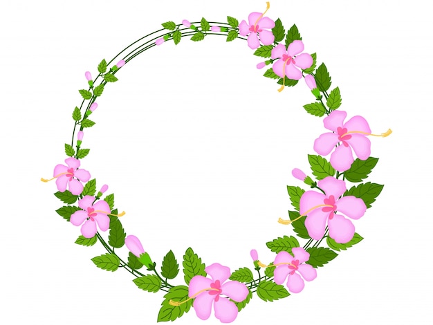  Decorative rounded frame made by beautiful flowers and green leaves