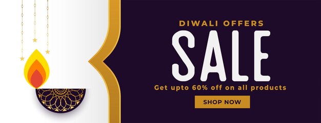 Banner decorativo di vendita di shubh diwali con diya etnico