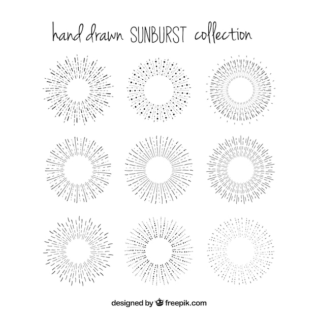 Free vector decorative sketches sunburst collection