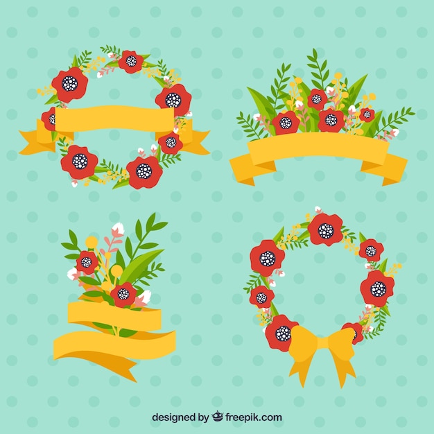 Free vector decorative spring ribbons with red flowers