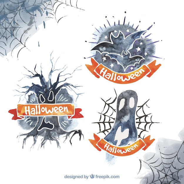 Decorative stickers for halloween in watercolor