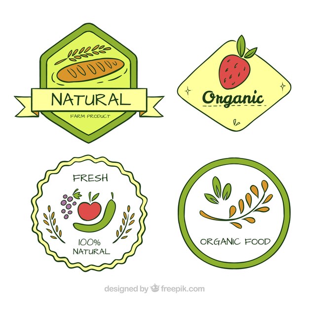 손으로 그린 유기농 식품 장식 스티커