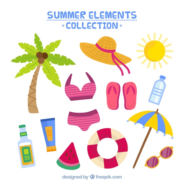 Free vector decorative summer objects in flat design