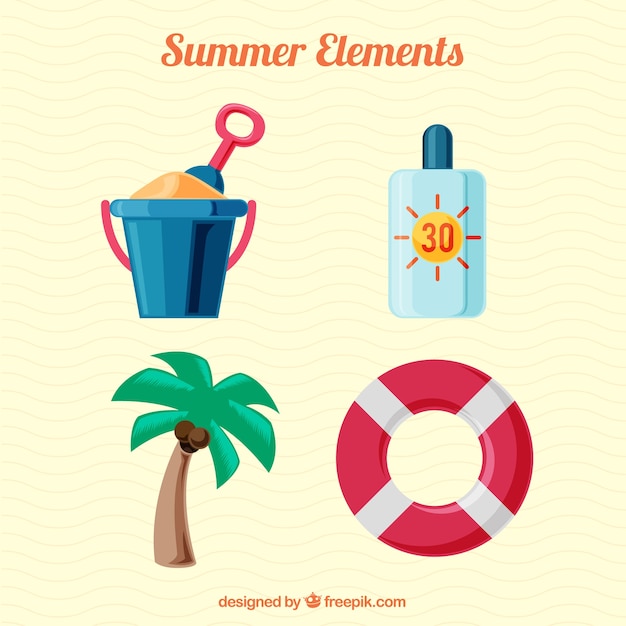 Free vector decorative summer objects in flat design