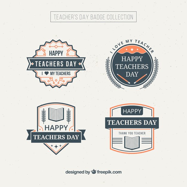 Decorative teacher's day badges in vintage style 