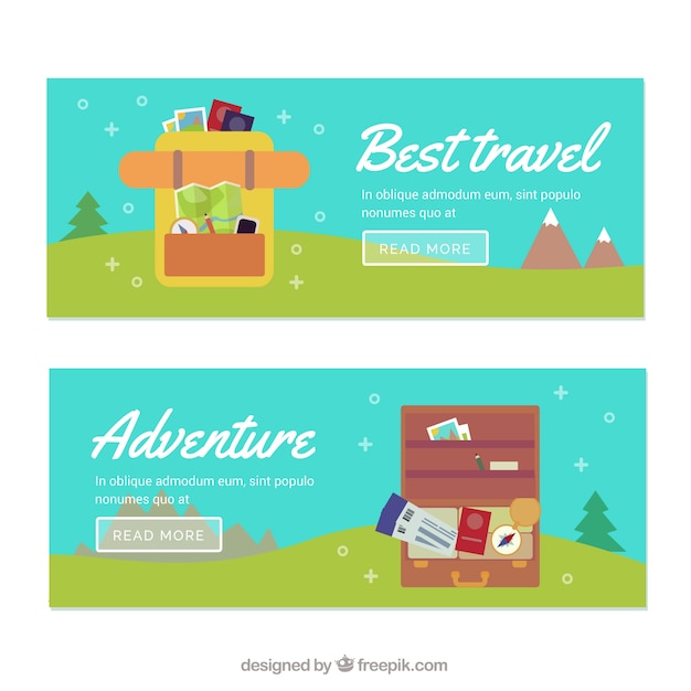 Free vector decorative travel banners in flat design