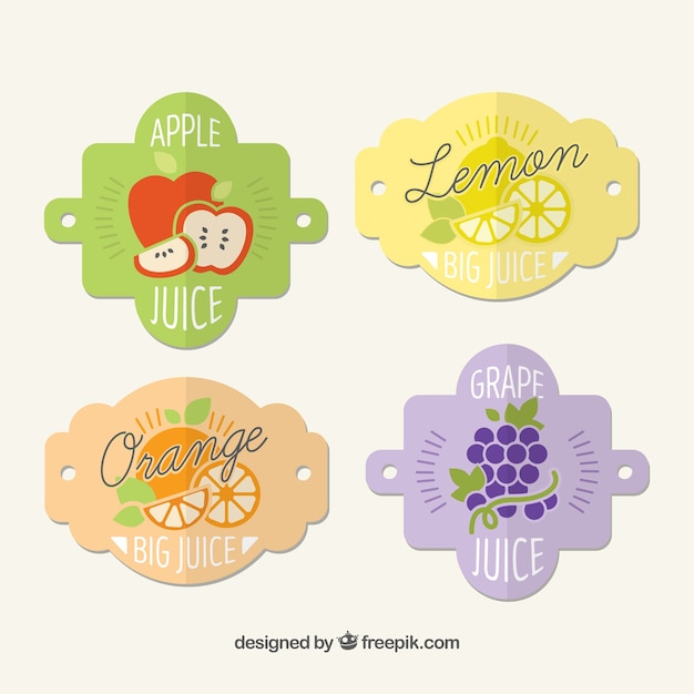 Free vector decorative vintage labels of juice in flat design