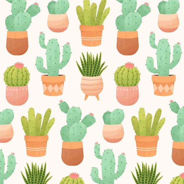 Decorative watercolor cactus pattern