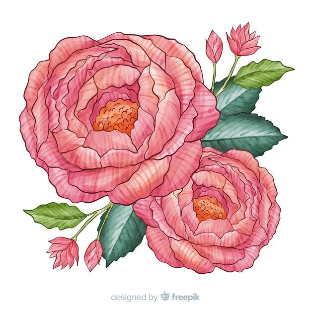 装飾的な水彩サンゴの花